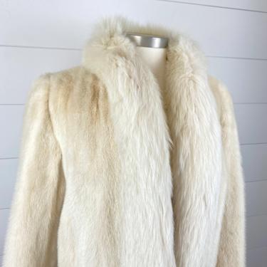 Vintage Stephen Burrows Stunning White Mink Fur Jacket Coat Fox Collar Sz S / M Lined 