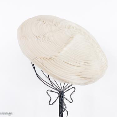 1950s Beige Chiffon Pleated Saucer Hat | 50s Off White Silk Chiffon Saucer Hat | Wm. Silverman NY 