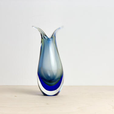 Blue Murano Sommerso Flavio Poli Seguso Glass Vase 