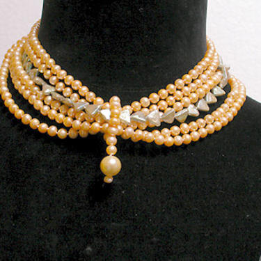 Cafe Society Collection Necklace:   Gold Round and Green Pearls by CafeSocietyStore