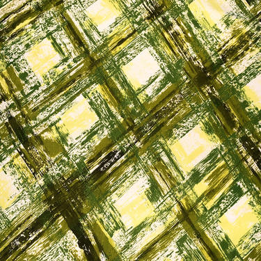 Vintage Curtains set of 2 | Olive Green + Yellow Sketch Plaid | MCM Mid Century Modern Kitchen Home Decor | Hippie Boho Retro Brady Bunch 