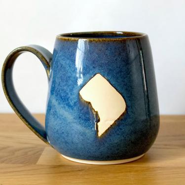 Blue DC Outline Mug, Handmade Mug, Pottery, Ceramic Coffee Mug, DC Statehood, DMV 