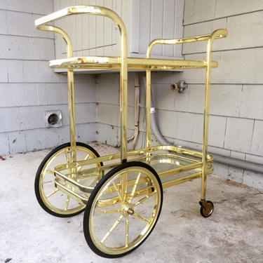 Local Pickup. Milo Baughman Style Brass Tea or Bar Cart by OffMain