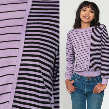 Long Sleeve Shirt 80s Purple Top Striped Shirt Slouchy Top Retro Tshirt Vintage 1980s Stranger Things Lavender Eighties Shirt Extra Small xs 