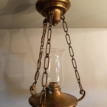 Vintage Brass 3 Chain Single Bulb Electric Lantern