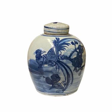 Chinese Oriental Small Blue White Flower Bird Porcelain Ginger Jar ws1864E 