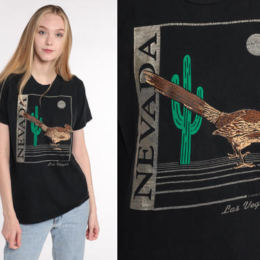 Las Vegas Shirt Saguaro Cactus Shirt Bird Graphic Shirt 90s Tee Shirt Vintage Tshirt 1990s T Shirt Travel Souvenir Black Small S 