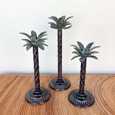 Set of Three Palm Tree Candle Sticks