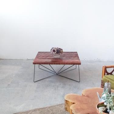 reclaimed wood coffee table - pinwheel table - modern - farmhouse - rustic - recycled steel - custom furniture 
