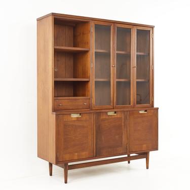 Merton Gershun for American of Martinsville Mid Century Walnut and Brass Buffet with Hutch - mcm 