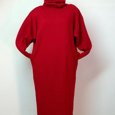 1980s Red Sweatshirt Dress | Norma Kamali 