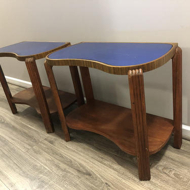 Art Deco end tables with cobalt mirror tops- A Pair 