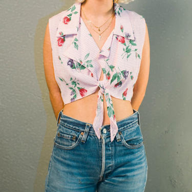Vintage Floral Cropped Button Down 