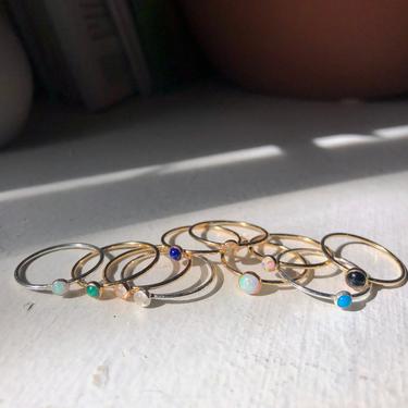 14k Gold Filled Stacking Teeny Stone Rings 3mm with Turquoise, moonstone, opal, onyx, malachite 