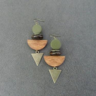 Khaki wooden earrings, Afrocentric earrings, African earrings, bold earrings, statement earrings, geometric earrings, rustic bronze earring3 