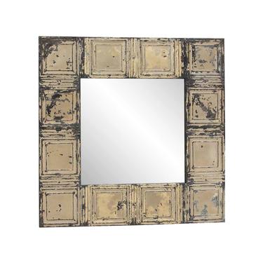 Antique Ceiling Tin Tan Square Wall Mirror