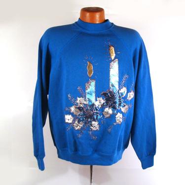 Ugly Christmas Sweater Vintage Sweatshirt Ho Made Puffy Paint Toy Shop Candle Hanukkah Holiday 