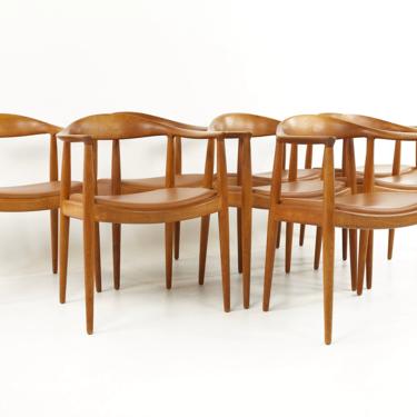 Hans Wegner The Chair Mid Century Dining Chairs with Leather Seats - Set of 8 - mcm 