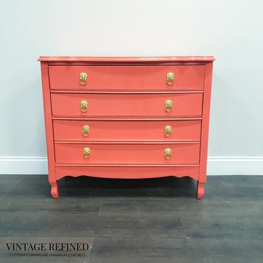AVAILABLE: Coral Lacquer Dresser / Bachelor Chest 