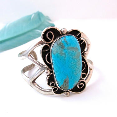 TURQUOISE ROCKS Silver &amp; Turquoise Cuff | Large 68g Chimney Butte Sterling Bracelet, Handcrafted Navajo Native American Southwestern Jewelry 
