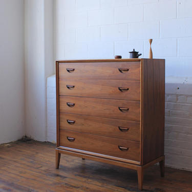 Walnut High Dresser with Rosewood Crescent Inlays 
