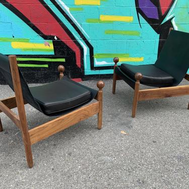 Custom “ Safari Style”leather Walnut Sling Chairs