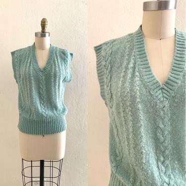vintage 60's green cap sleeve sweater // casual corner knit top 
