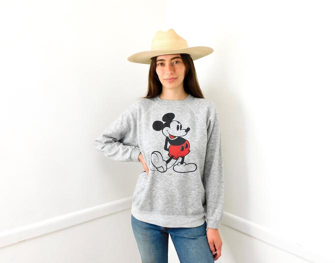Old School Mickey Sweatshirt // vintage mouse sweater t-shirt boho Walt Disney tee t shirt cotton top 80s grey // O/S 
