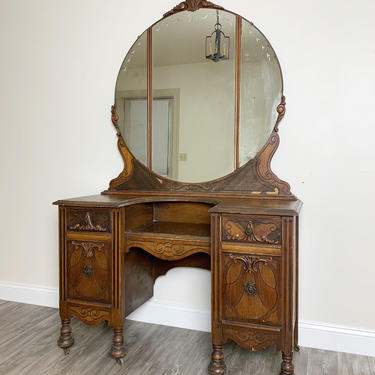 Available to Customize - Depression Era Vanity with Round Mirror 
