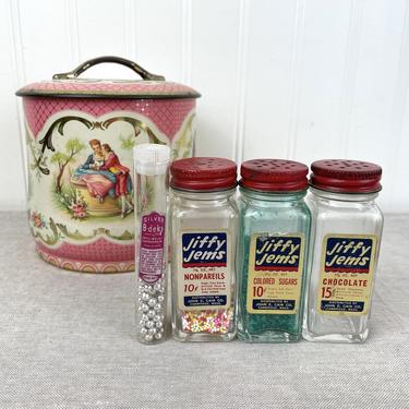Jiffy Jems and Silver B-deks - vintage 1950s baking groceries - in a vintage tin 