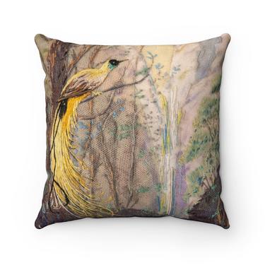 Vintage Style  Faux Suede Square Pillow ~  Birds ~ Nature ~ Tropical Birds ~ Home Decor ~ Boho Chic Decor 
