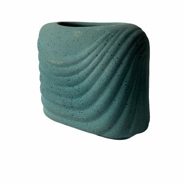 Vintage 80's Art Deco Style Teal Textured Memphis Style Pottery Draped Vase 