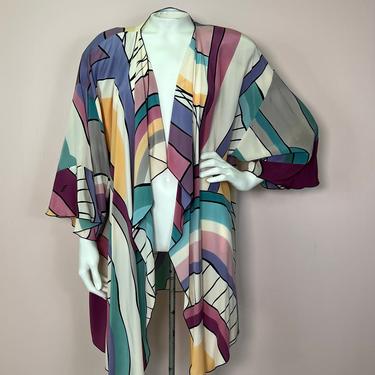 Vtg 1980s Yolanda Lorente pastel kimono shawl jacket 