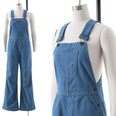 Vintage 1970s Overalls | 70s LEVI'S ORANGE TAB Blue Denim Buckled Straps Bell Bottom Boho Pants Jumpsuit (medium) 