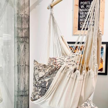 Large Cream Hammock Chair | Canvas Hanging Chair | Rope Swinging Chair | Porch Chair | Suspended Chair | Natural Hanging Chair | Egg Chair 