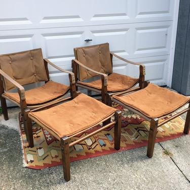 Vintage Pair MCM Gold Medal Furniture Safari Chairs with ottomans - Pickup or delivery to selected cities 