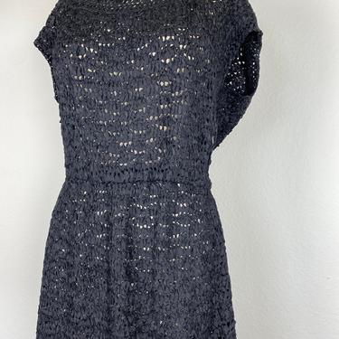 vintage black handwoven sheath dress size large 