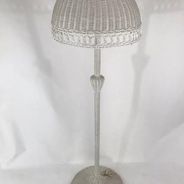 Vintage White Original Wicker Mushroom Dome Shade Floor Lamp 63” Tall Light MCM