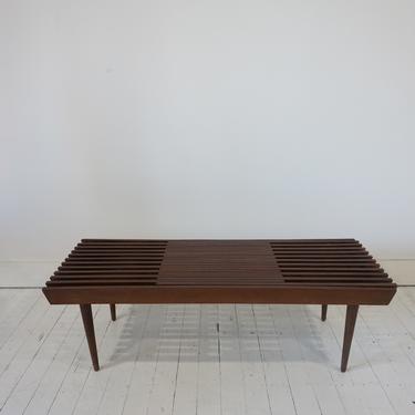 mid century adjustable slat bench with tapered legs