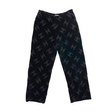 Chanel Black Velour Logo Pants