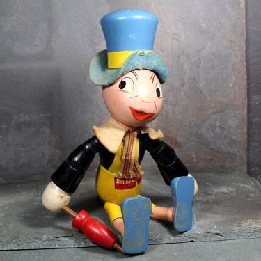 RARE! JIMINY CRICKET Wooden Articulated Toy - Ideal Novelty &amp; Toy Co - Walt Disney Vintage Jiminy Cricket | Free Shipping 