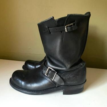 vintage FRYE black leather Moto biker boots sz 8.5 / engineer boots 80s 90s 