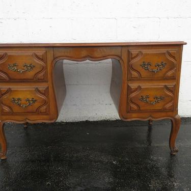 French Carved Leather Top Vanity Table Writing Office Partner Desk 2053