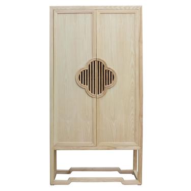 Chinese Light Raw Wood Shutter Doors Bookcase Display Dresser Cabinet cs4937S