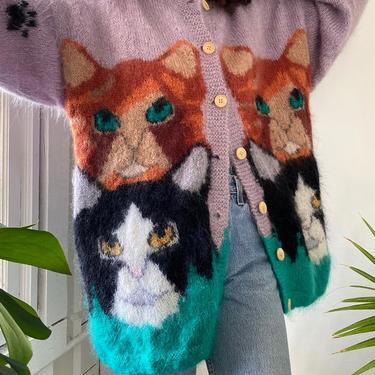 90s Hand Knit Kitty Cardigan