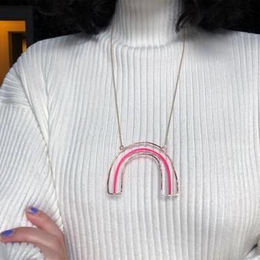 Neon Rainbow - 14k gold filled and pink rubber rainbow statement necklace 