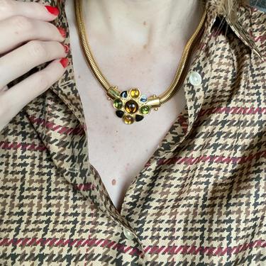 Pretty Gold Snake Chain MONET Jewel &amp; Enamel Pendant Necklace