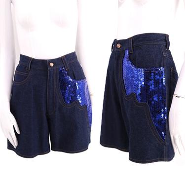 KANSAI O2 vintage 80s denim shorts 6 / 1980s 90s Kansai Yamamoto dark denim sequin avant garde pants shorts Japan M 