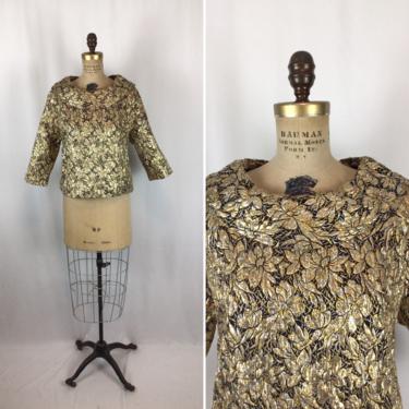 Vintage 50s top | Vintage floral brocade evening top | 1950s Rhapsody by Glazier metallic cocktail blouse 