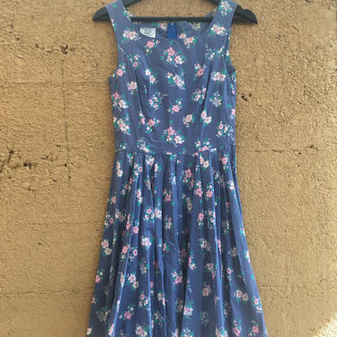 Vintage Blue Floral Summer Dress 